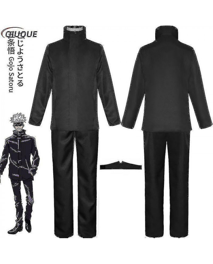 Anime Jujutsu Kaisen Gojo Satoru Cosplay Costume Tops Pantalon Eye Patch Halloween Party Hommes Uniforme Perruques-1-1