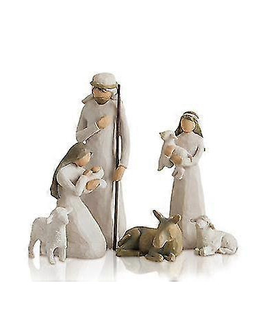 6pcs Saule Krippe Figuren Set Statue Handbemaltes Dekor Weihnachtsgeschenk _a
