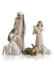 6pcs Saule Krippe Figuren Set Statue Handbemaltes Dekor Weihnachtsgeschenk _a