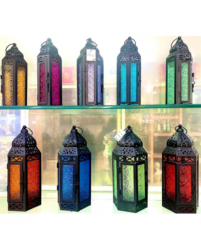 Style village en fer forgé Bougeoir Verre Wind Lanternes Suspendues