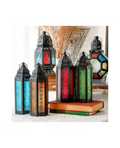 Style village en fer forgé Bougeoir Verre Wind Lanternes Suspendues