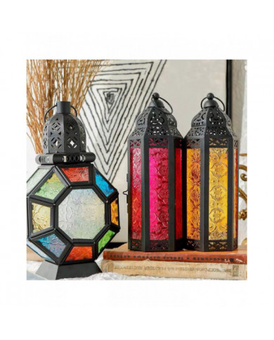 Style village en fer forgé Bougeoir Verre Wind Lanternes Suspendues