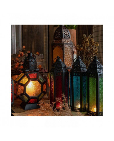 Style village en fer forgé Bougeoir Verre Wind Lanternes Suspendues