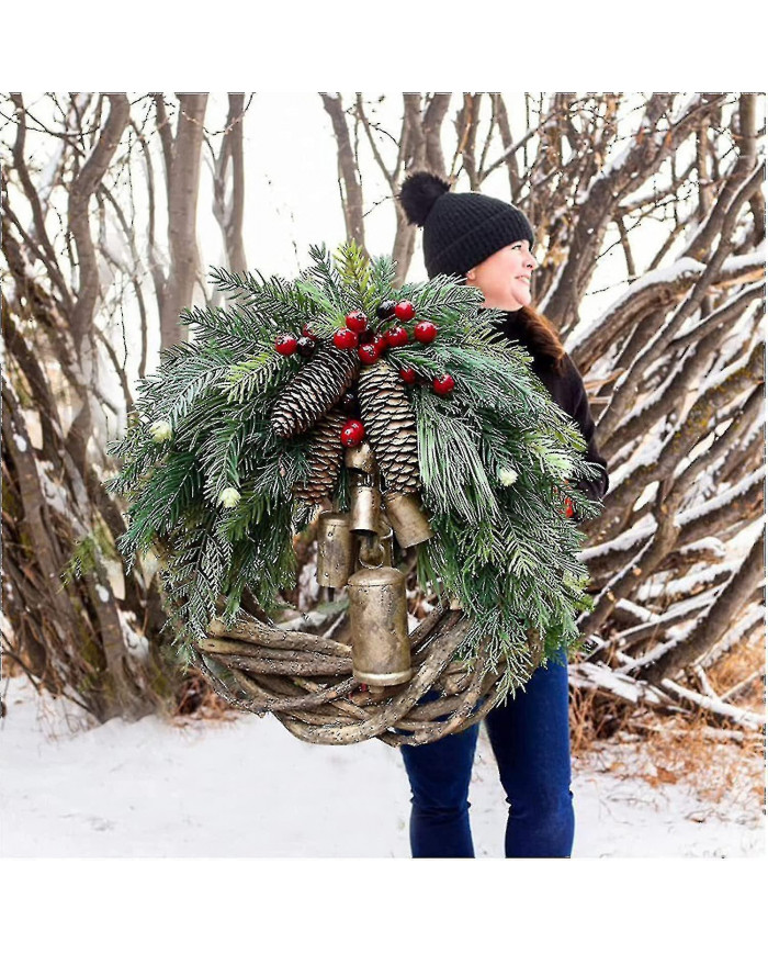 Couronnes de Noël de ferme pour porte d’entrée, couronnes de rotin de 14 pouces pour la décoration de Noël, 2021 [...]