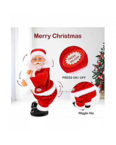 2024 Nouveau Père Noël électrique swing hip, Père Noël musical jouet alimenté par batterie Père Noël chantant et dansant