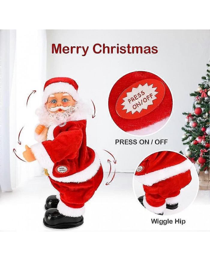 2024 Nouveau Père Noël électrique swing hip, Père Noël musical jouet alimenté par batterie Père Noël chantant et dansant