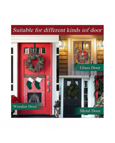 Crochet de porte de cintre de couronne pour porte de Noël, 2pcs Support de couronne en métal, Crochet de couronne [...]