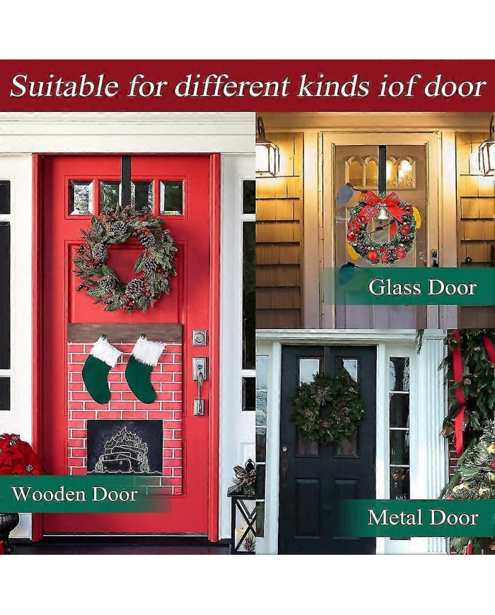 Crochet de porte de cintre de couronne pour porte de Noël, 2pcs Support de couronne en métal, Crochet de couronne [...]