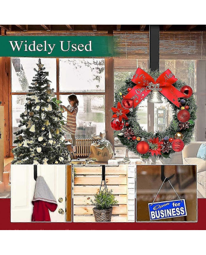 Crochet de porte de cintre de couronne pour porte de Noël, 2pcs Support de couronne en métal, Crochet de couronne [...]