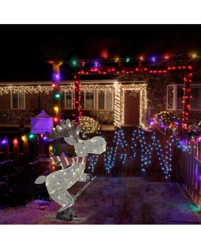 New Arrived Outdoor Christmas Figure Led Skiing Moose Garden Decoration Plug In Timer Hot