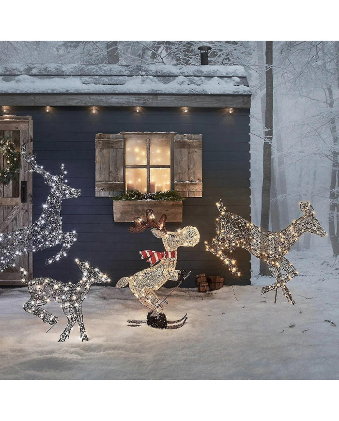 New Arrived Outdoor Christmas Figure Led Skiing Moose Garden Decoration Plug In Timer Hot