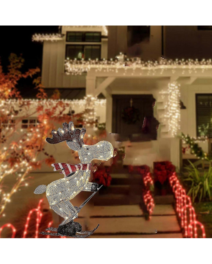 New Arrived Outdoor Christmas Figure Led Skiing Moose Garden Decoration Plug In Timer Hot