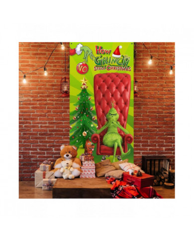 Décorations de couvercle de porte de Noël, Décorations de Noël Grinch Le couvercle de porte Grinch Fond vert Drôle [...]