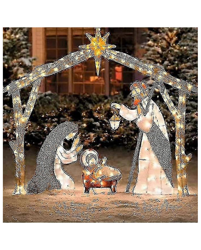 Crèche extérieure éclairée, décoration de la cour de la Sainte Famille de Noël, ensembles de crèche pour Noël en [...]