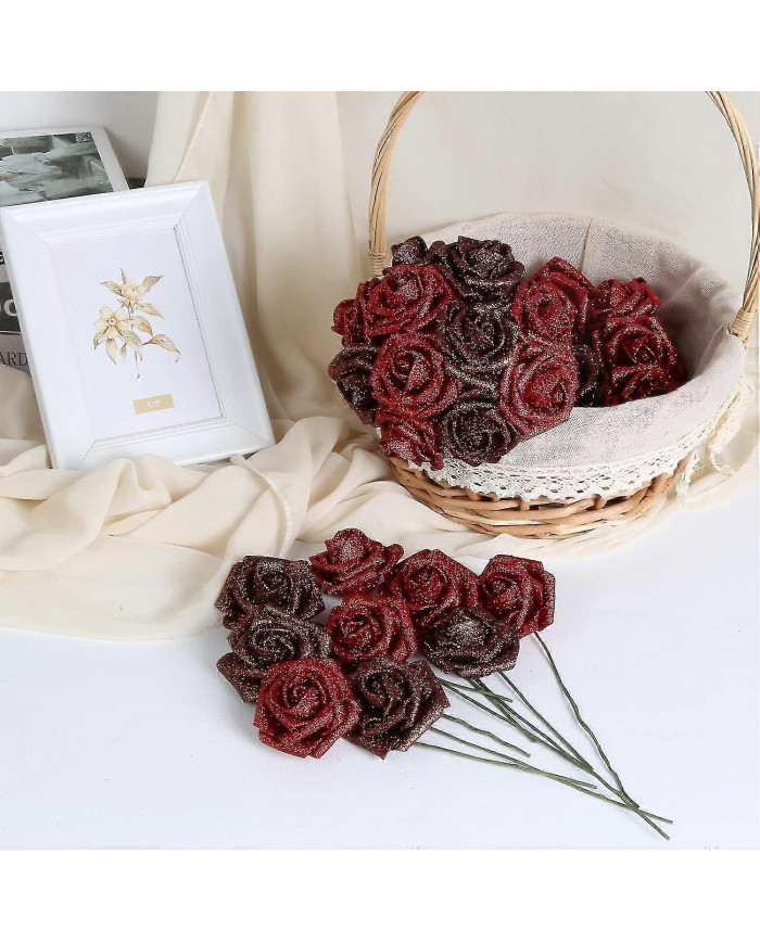 Paillettes Rose Bouquet bleu artificiel Rose fleurs Bouquet immortelle brillant faux Roses Bouquet amour cadeaux [...]