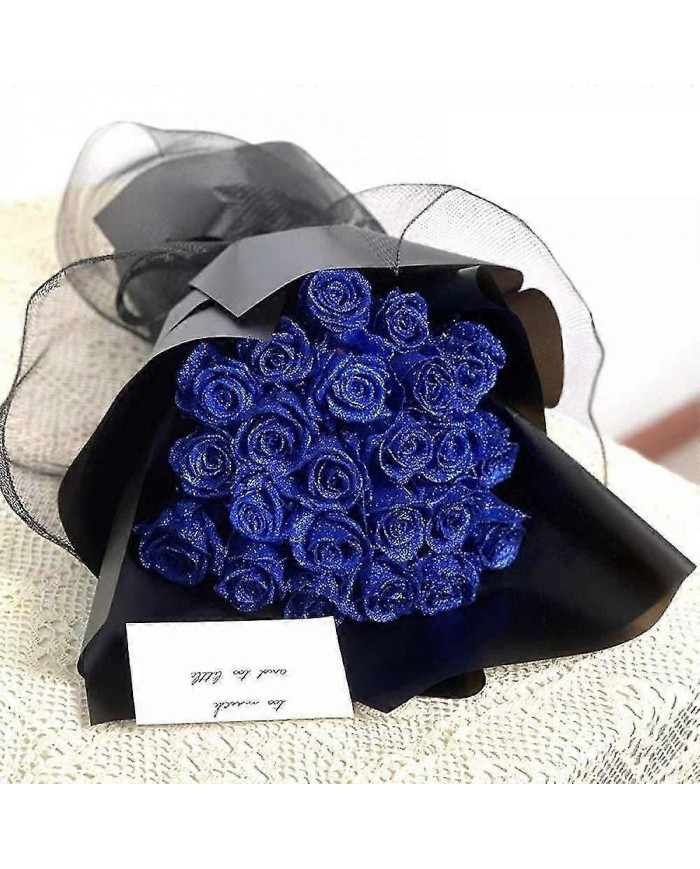 Paillettes Rose Bouquet bleu artificiel Rose fleurs Bouquet immortelle brillant faux Roses Bouquet amour cadeaux [...]