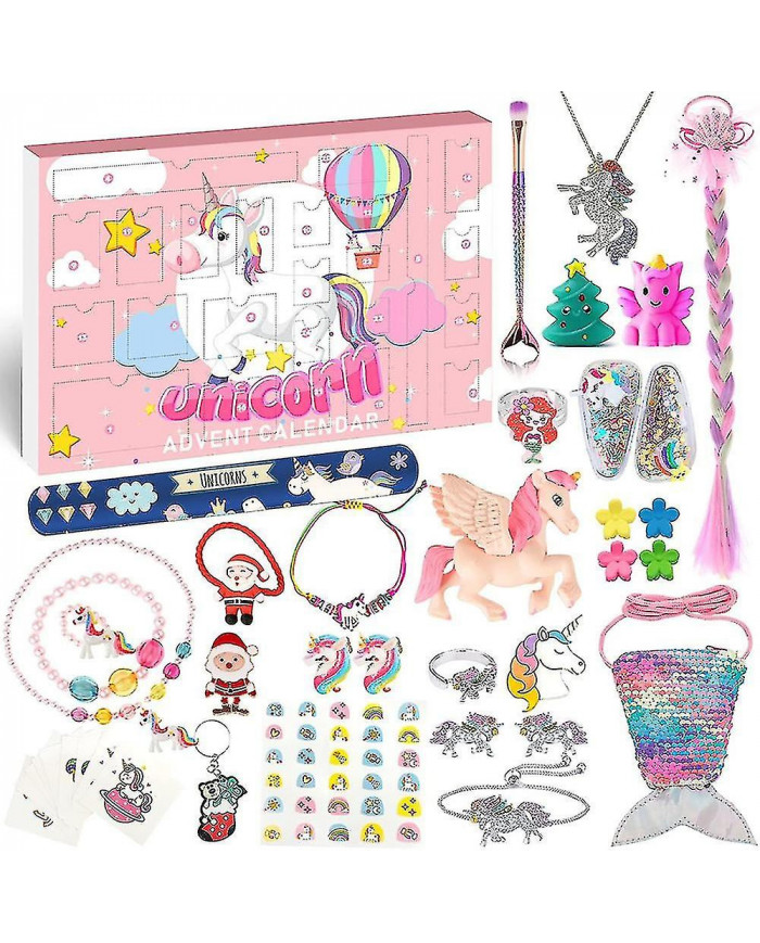 Calendrier de l’Avent Licorne Pour Fille 2024 Noël, 24 Jours Cadeaux Nouveauté, Accessoires Licorne, Pièce Pu