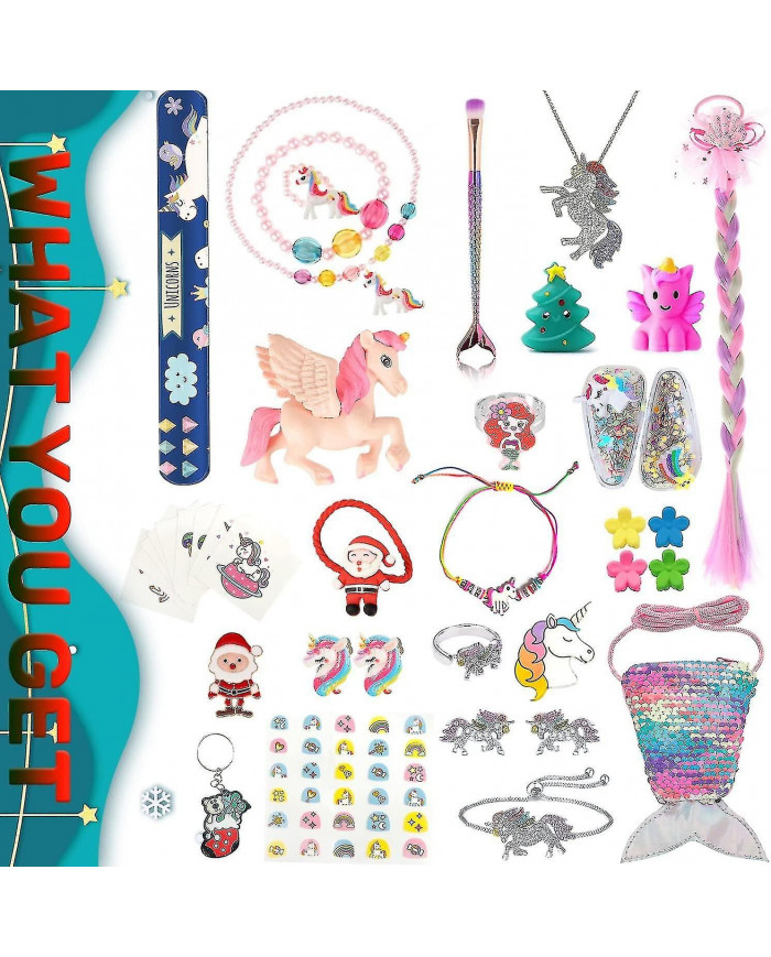 Calendrier de l’Avent Licorne Pour Fille 2024 Noël, 24 Jours Cadeaux Nouveauté, Accessoires Licorne, Pièce Pu