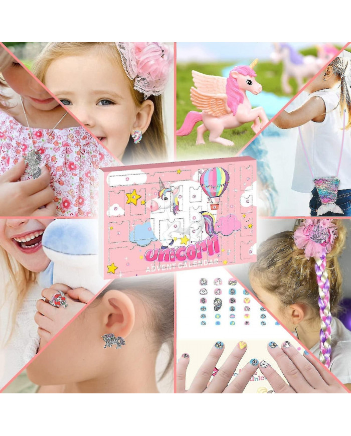 Calendrier de l’Avent Licorne Pour Fille 2024 Noël, 24 Jours Cadeaux Nouveauté, Accessoires Licorne, Pièce Pu