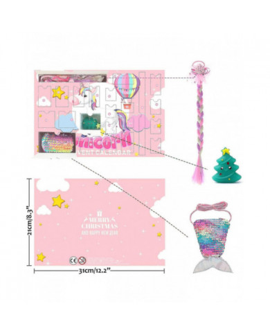 Calendrier de l’Avent Licorne Pour Fille 2024 Noël, 24 Jours Cadeaux Nouveauté, Accessoires Licorne, Pièce Pu