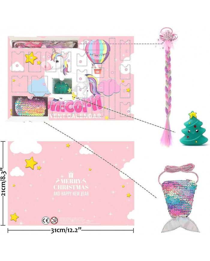 Calendrier de l’Avent Licorne Pour Fille 2024 Noël, 24 Jours Cadeaux Nouveauté, Accessoires Licorne, Pièce Pu