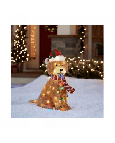 Holiday Living Christmas Led Light Up Fluffy Doodle Dogs Decor Gift