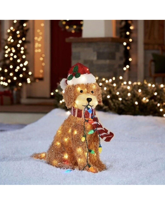Holiday Living Christmas Led Light Up Fluffy Doodle Dogs Decor Gift
