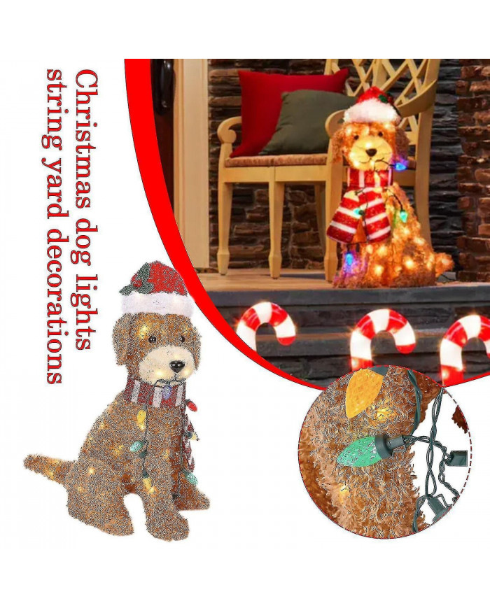Holiday Living Christmas Led Light Up Fluffy Doodle Dogs Decor Gift