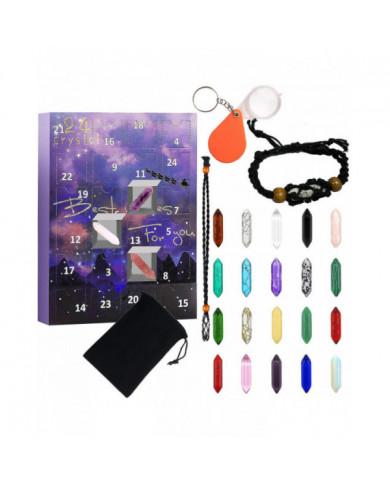 Advent Calendar 2023-24 Days Crystal And Healing Stone Kit With Crystal Necklace And Bracelet Holder