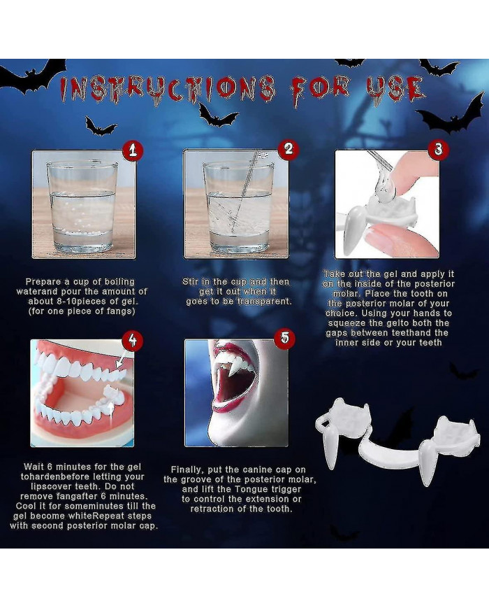 4 pièces Rétractable Vampire Fangs Kit Dents télescopiques Crocs Accolades Fausses prothèses dentaires [...]