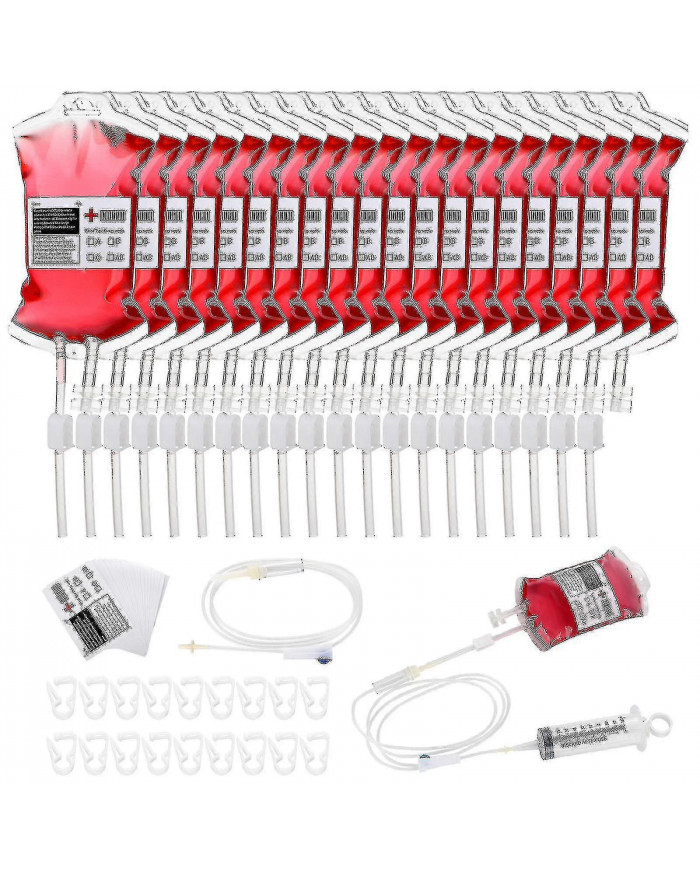 20pc Poches de sang pour les boissons Set Sachets de sang Conteneurs Tasses de fête d’Halloween avec seringue [...]