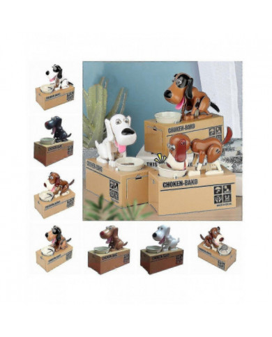 Money Box Bank Piggy Mechanical Choken Coin Saving Hungry Eating Dog Robotic, 100% New