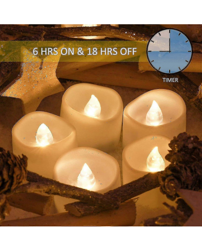 12 Pack de bougies de lumière de thé LED avec minuterie Bougies scintillantes électriques Sans flamme Automatique [...]