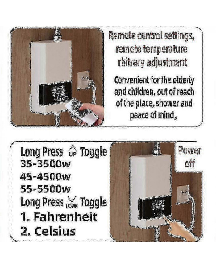 2024 Chauffe-eau instantané 3000W Chauffe-eau électrique sans réservoir mural avec affichage LED de la température