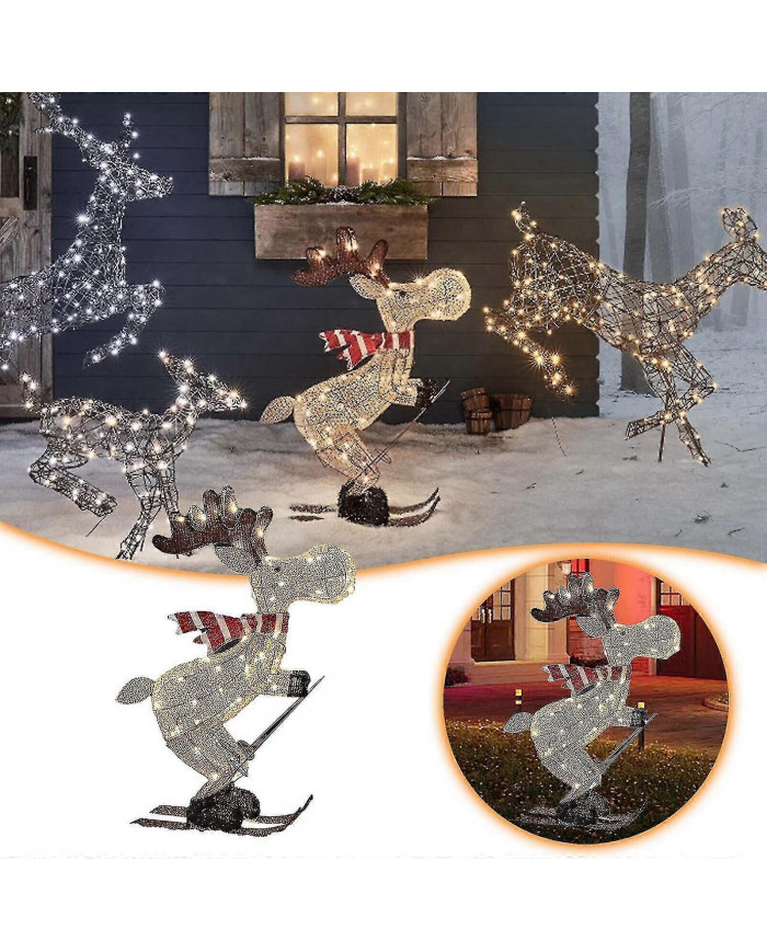 Figure de Noël en plein air a mené l’ornement de décoration de jardin d’orignal de ski 30cm