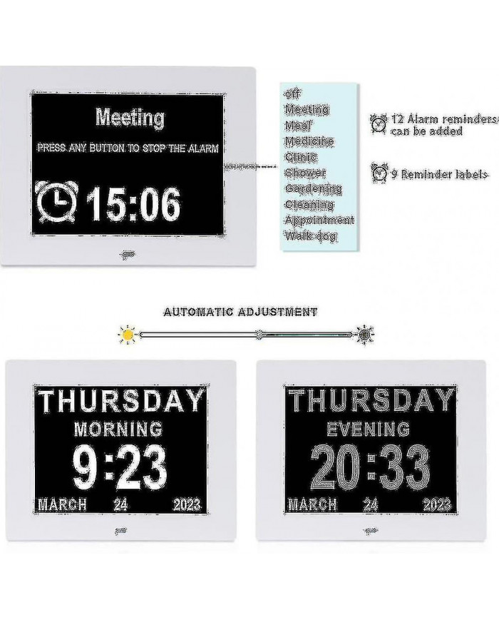 Horloge de démence Horloge Alzheimer Grande horloge de calendrier numérique pour les personnes âgées, horloge avec [...]