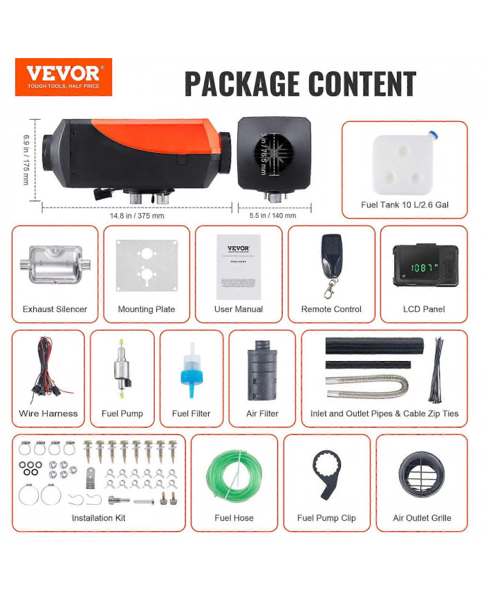 Bluetooth App Control Diesel Air Heater, 12V 8KW Diesel Heater Télécommande LCD RV Remorque Camper Van Bateau Et À [...]