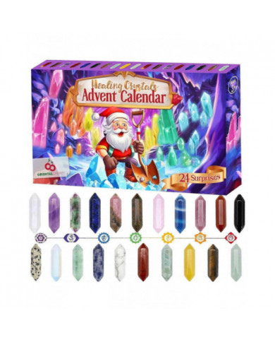 Calendrier de l’Avent 2024 Cadeaux 24 jours Cristaux Pierres Kit avec cristal Collier Porte Loupe Sac de rangement