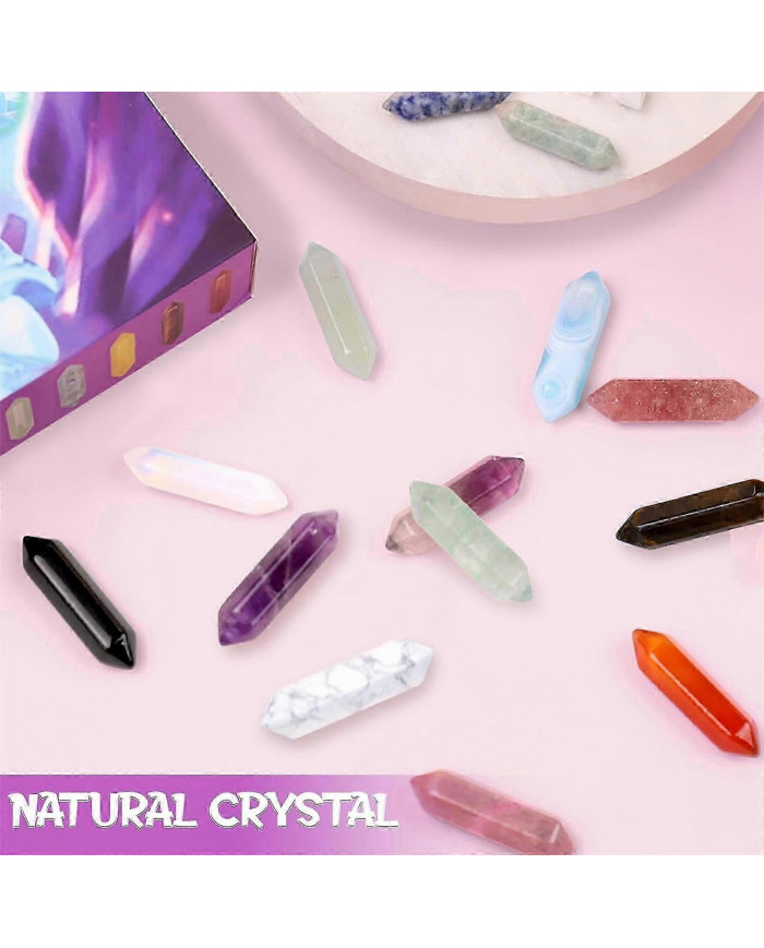 Calendrier de l’Avent 2024 Cadeaux 24 jours Cristaux Pierres Kit avec cristal Collier Porte Loupe Sac de rangement