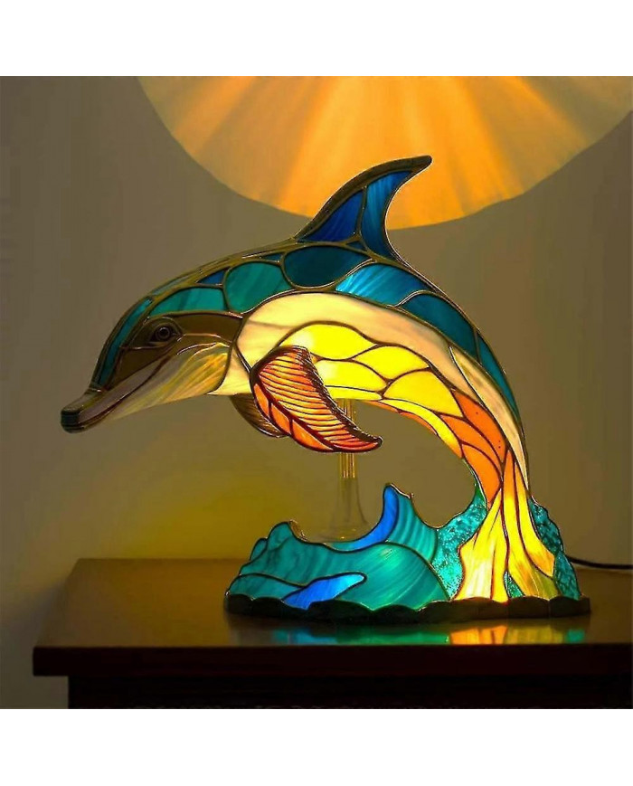 2024 Lampe de Table Animal Chaud Vitrail Vitrail Veilleuse Rétro Lampes De Bureau Cadeau De Noël