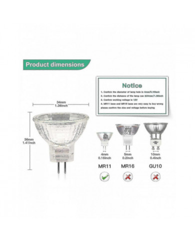 Ampoules halogènes Mr11 (paquet de 12), lampe halogène Gu4 12v 20w, couvercle en verre d’ampoule à intensité [...]