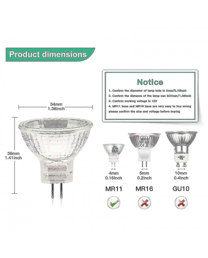 Ampoules halogènes Mr11 (paquet de 12), lampe halogène Gu4 12v 20w, couvercle en verre d’ampoule à intensité [...]