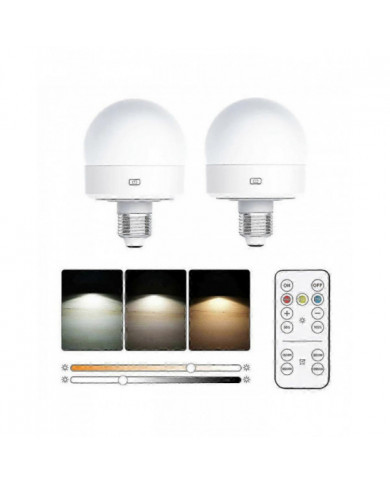 2pcs E27 Ampoule rechargeable 3 températures de couleur lampe de table avec minuterie à distance