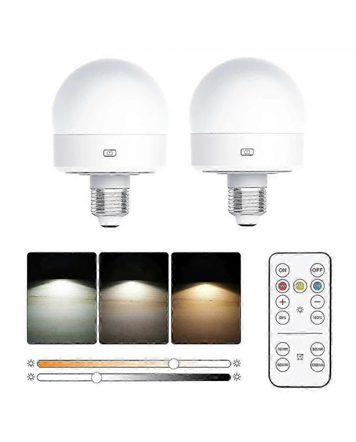 2pcs E27 Ampoule rechargeable 3 températures de couleur lampe de table avec minuterie à distance