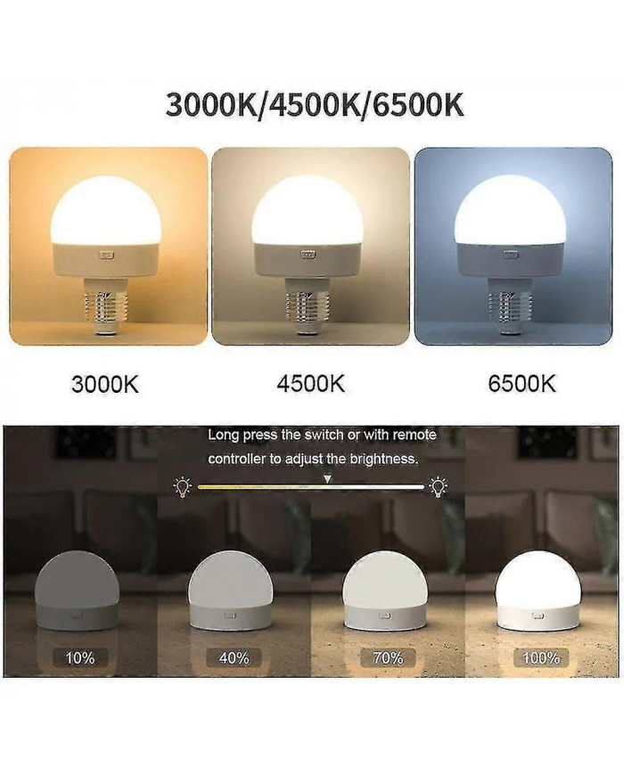 2pcs E27 Ampoule rechargeable 3 températures de couleur lampe de table avec minuterie à distance