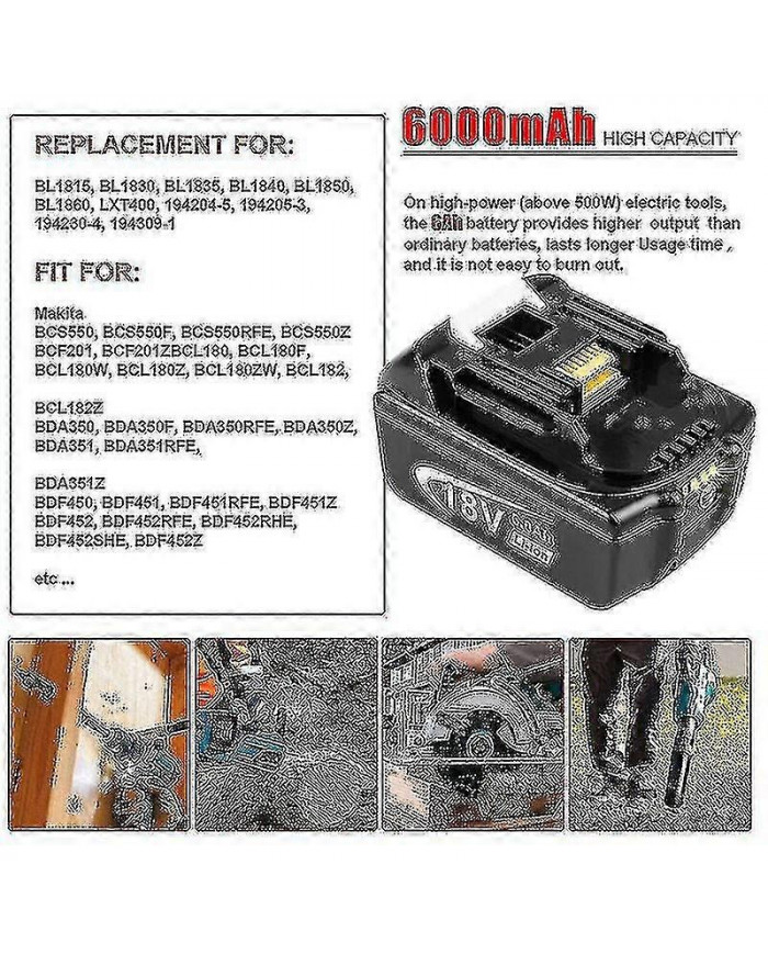 Pack de 2 pour batterie Makita 18v 6.0 Ah Lxt Li-ion Bl1850b Bl1830b Bl1860b Sans fil