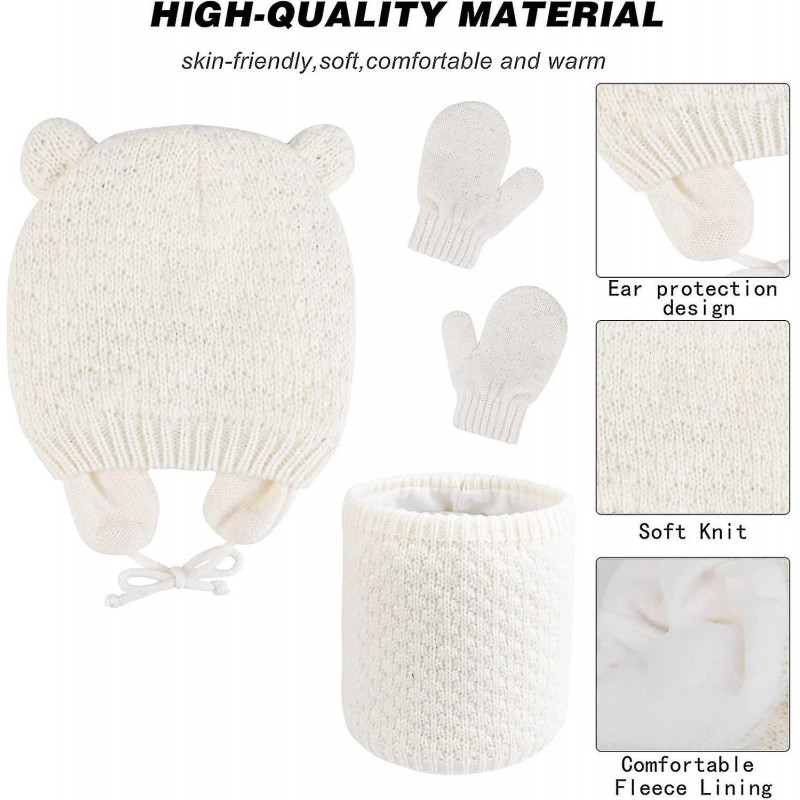 Kids Winter Warm Beanie Hats Snood Gloves Set, 3 In 1 Thicken Fleece Thermal Gift