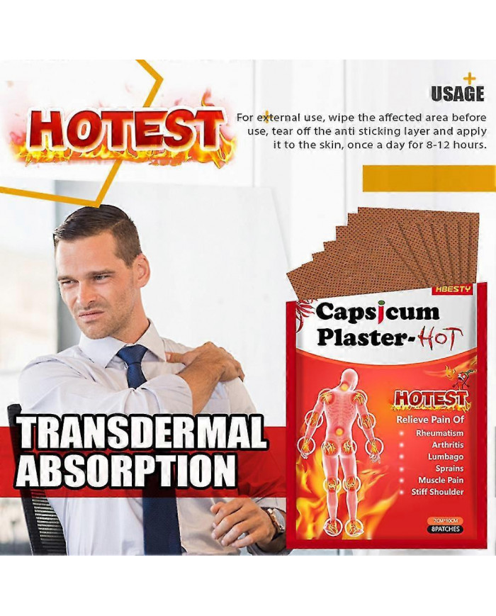 Capsicum Plaster Tiger Patchs chauds soulageant la douleur Soulagement des articulations musculaires 8/16/24/40x