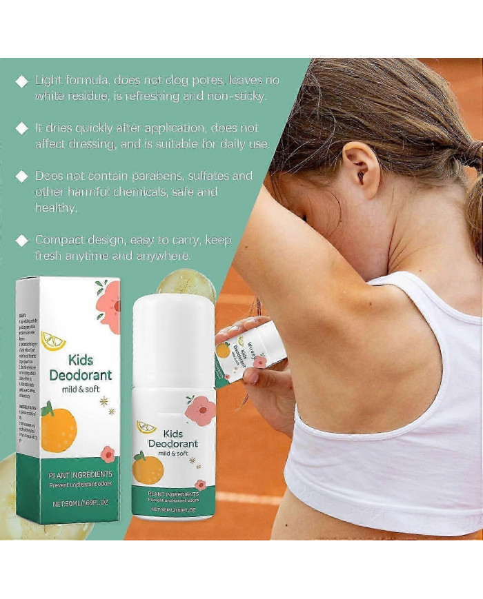 Natural Deodorant For Kids Teens, Aluminum Free,Hypoallergenic Deodorant, Roller Armpit Sweat Cleansing