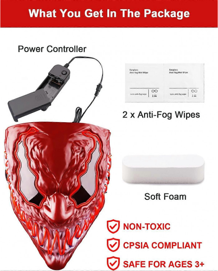Masque d’Halloween LED Masque lumineux pour les enfants adultes, Masques au néon uniques avec des yeux brillants [...]